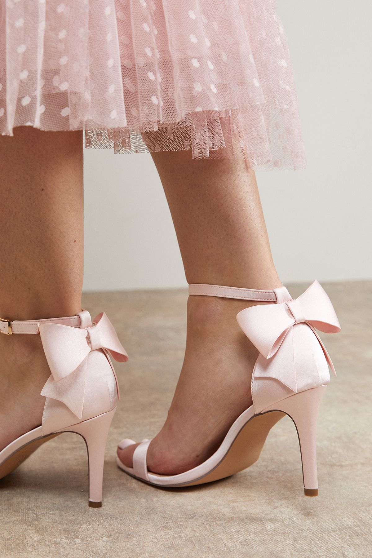 Oasis Dovile Satin Bow Back High Stiletto Heel Sandals Ballerina Pink image 4