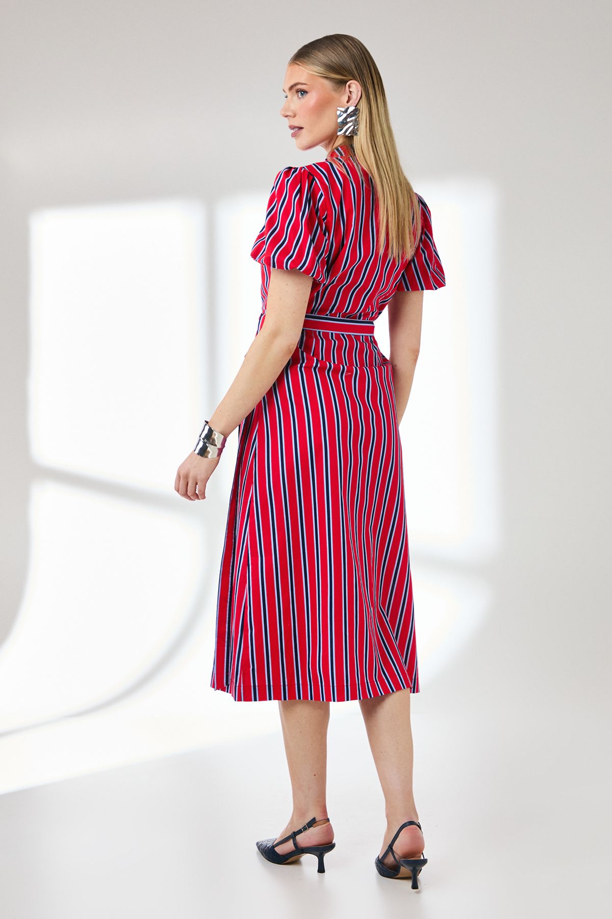 Principles Red Stripe D - Ring Cotton Poplin Wrap Dress Red image 4