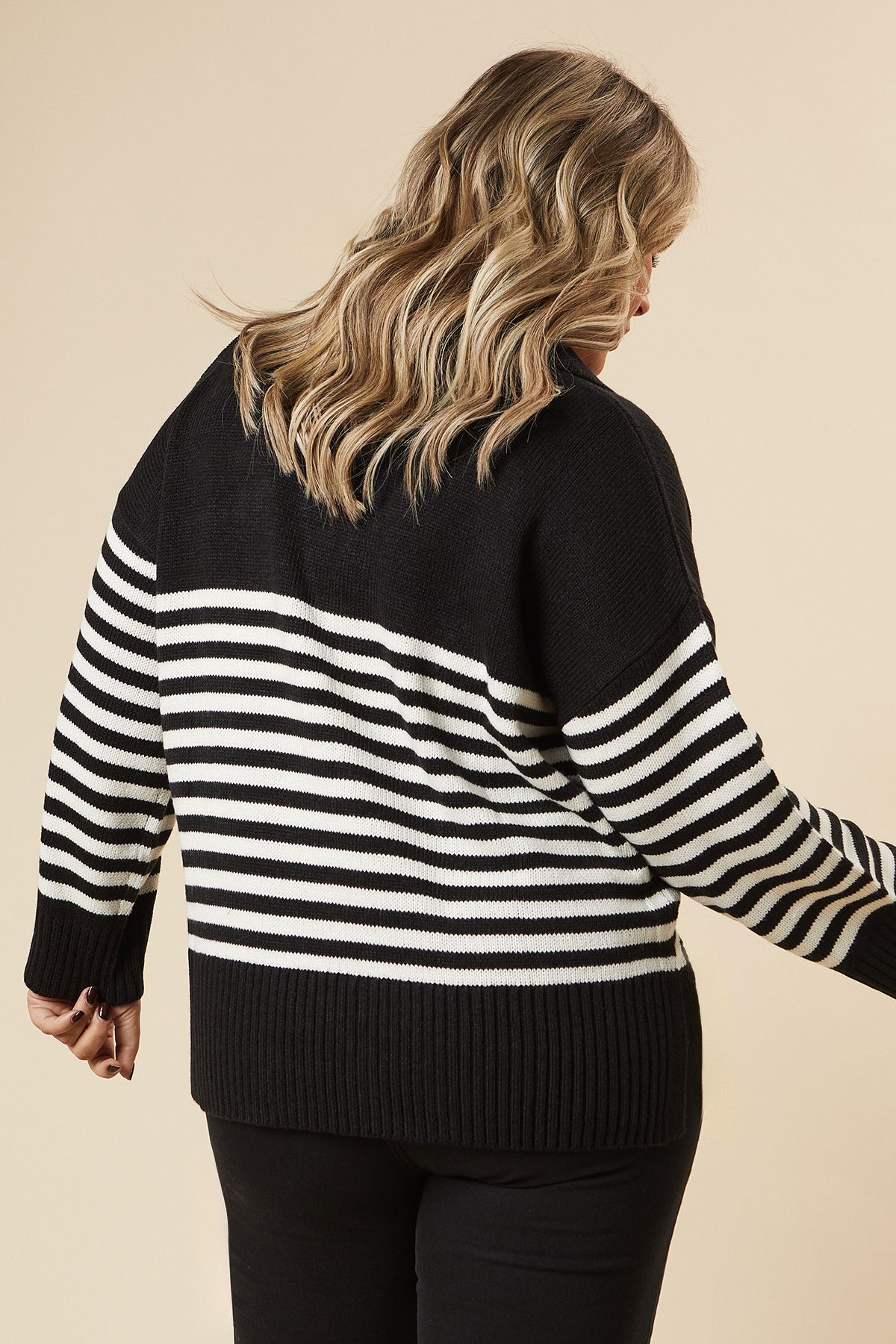 Dorothy Perkins Curve Striped Collared Jumper Black image 3