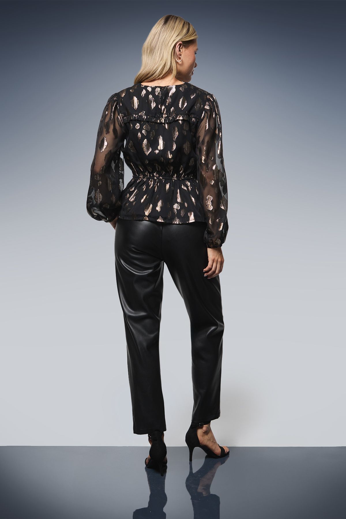 Dorothy Perkins DP Luxe Drawstring Waist Frill Detail Long Sleeve Blouse Black image 3