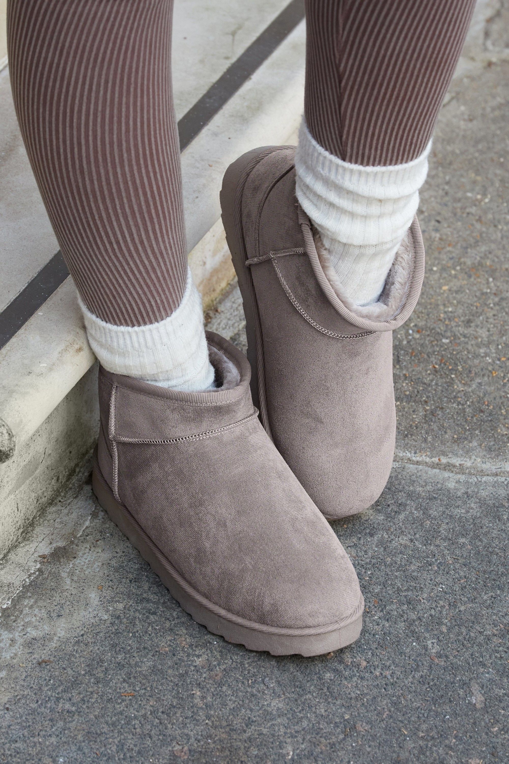 Linzi Ultra Mini Addy Ash Grey Faux Suede Grey Faux Fur Lined Ultra Mini Ankle Boot image 2