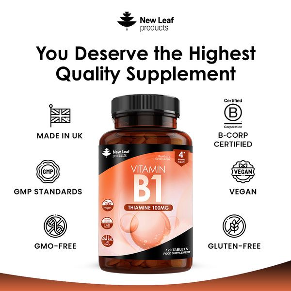 New leaf health Vitamin B1 Thiamine Supplement 100mg (4 Months Value Supply) Thiamine Vitamin B1 High Strength – Heart Health, Healthy Nervous System, Immune Health, Energy Release image 4