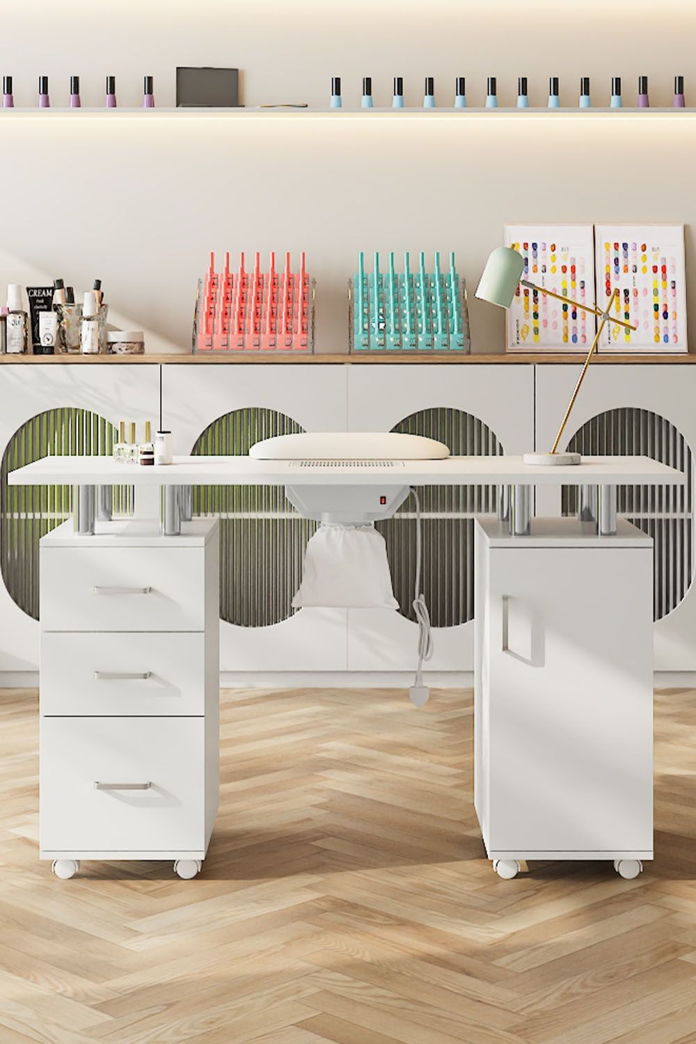 Living and Home Professional Mobile Manicure Table Nail Desk with Dust Collector image 2