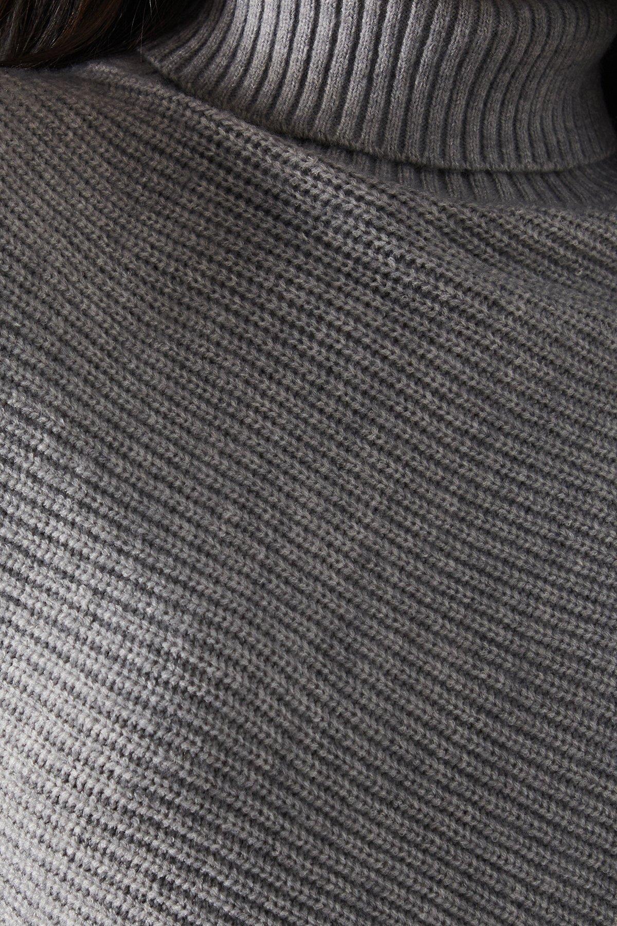 Warehouse Roll Neck Split Maxi Dress Grey Marl image 5