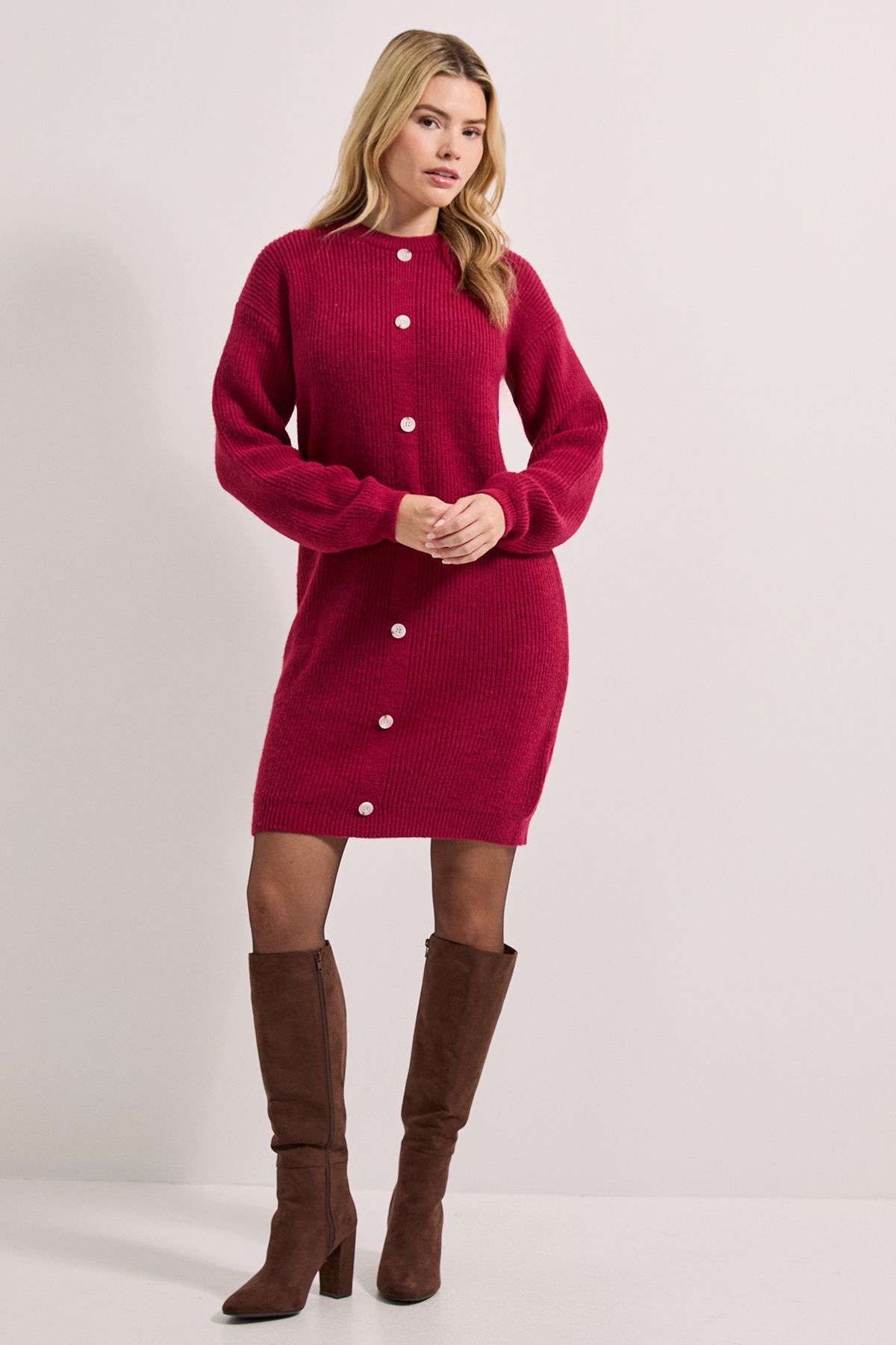 Dorothy Perkins Cranberry Button Down Knitted Dress Cranberry image 2