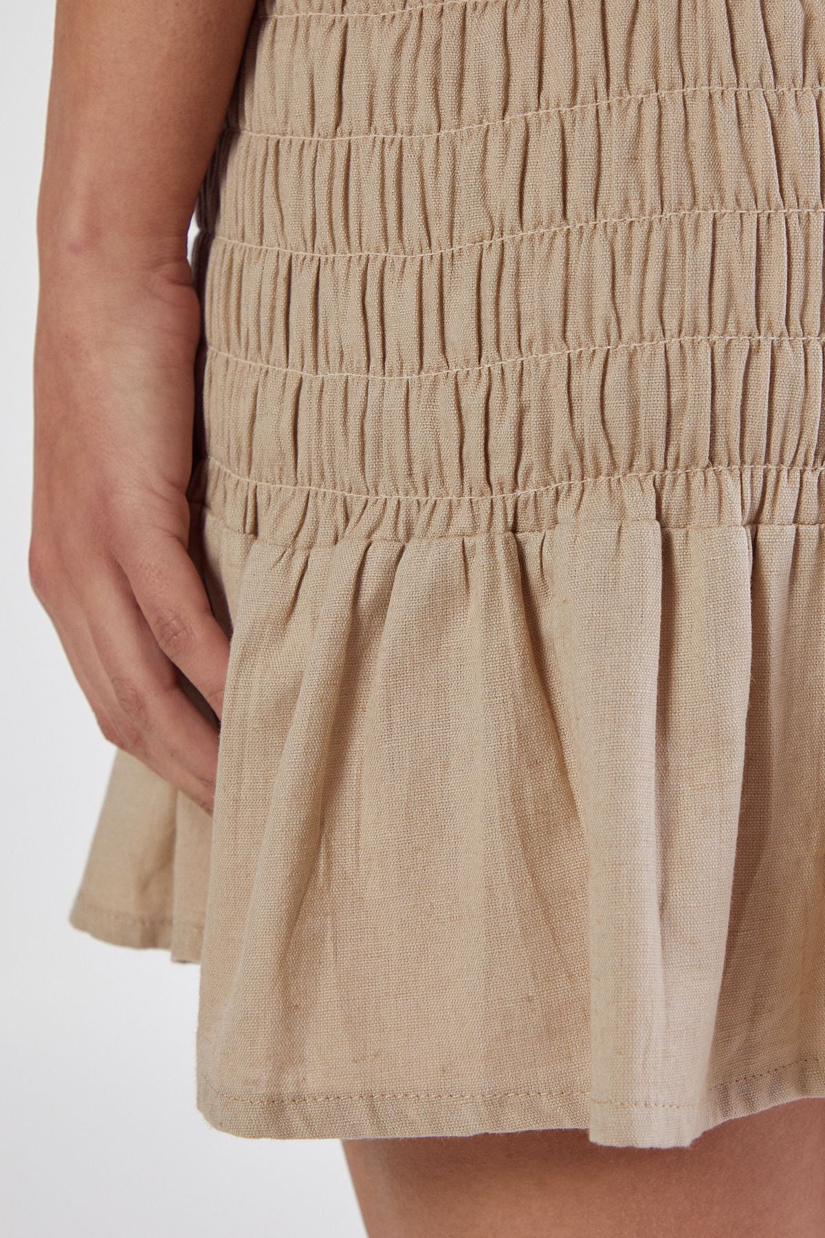 NastyGal Cotton Shirred Bandeau Ruffle Hem Mini Dress Stone image 5