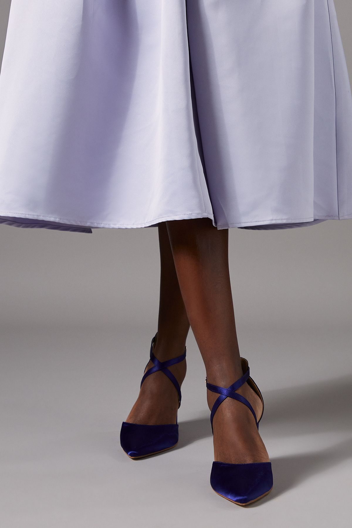 Coast Wide Fit Treat Satin Cross Strap Pointed Block Heel Court Shoes Navy image 2