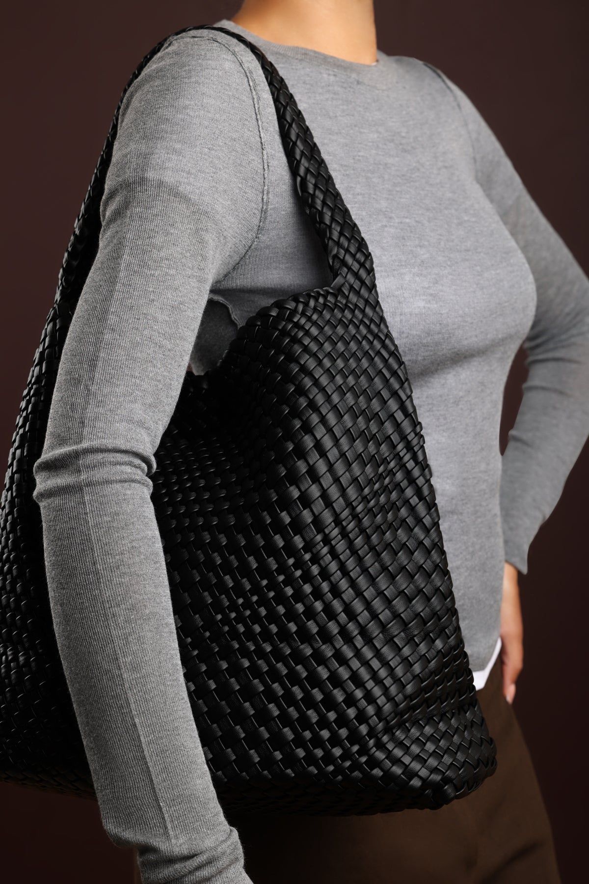 Where's That From 'Stone' Weave Detail Faux Leather Shoulder Bag image 6