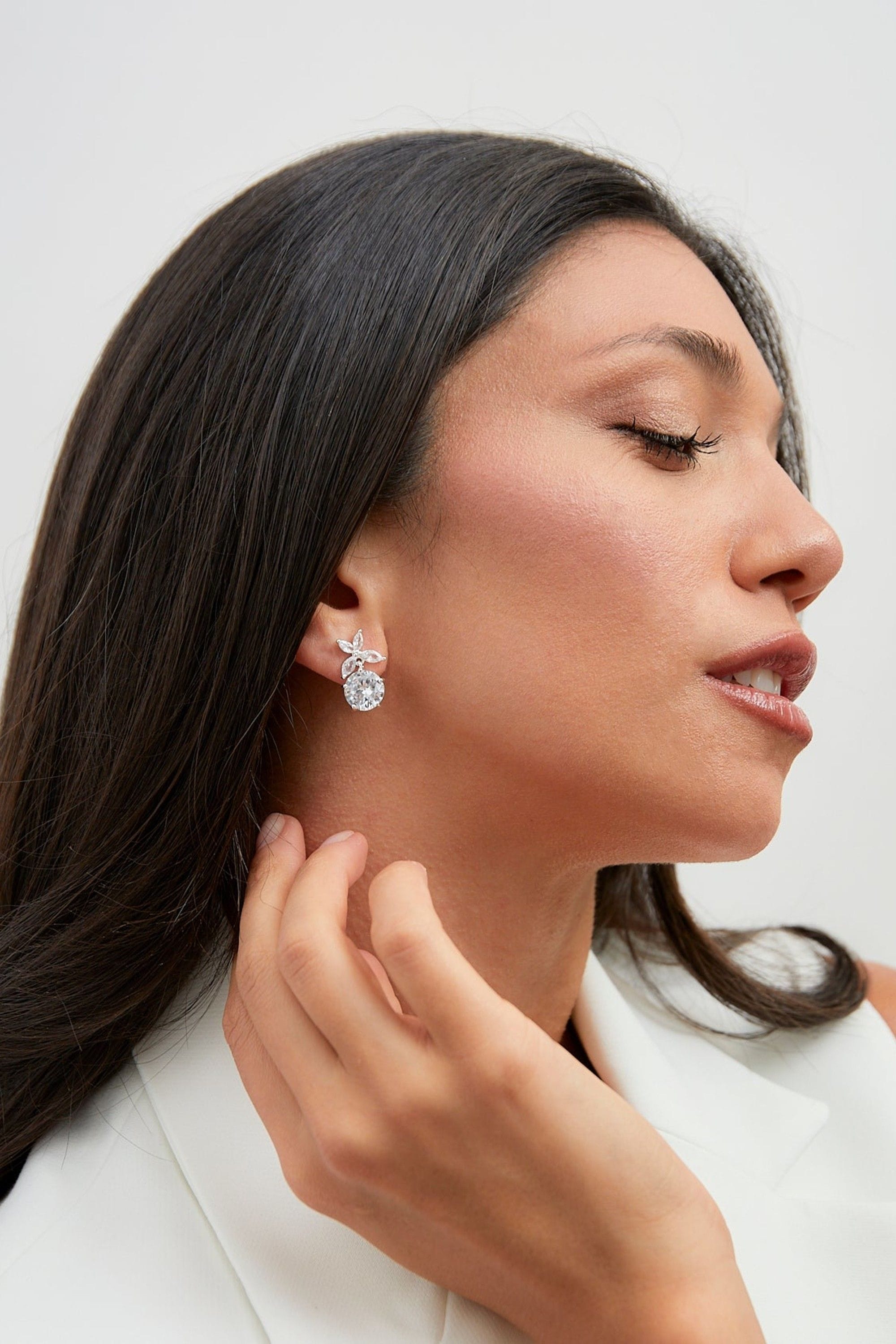 Linzi Bloom Silver Crystal Drop Earrings image 2