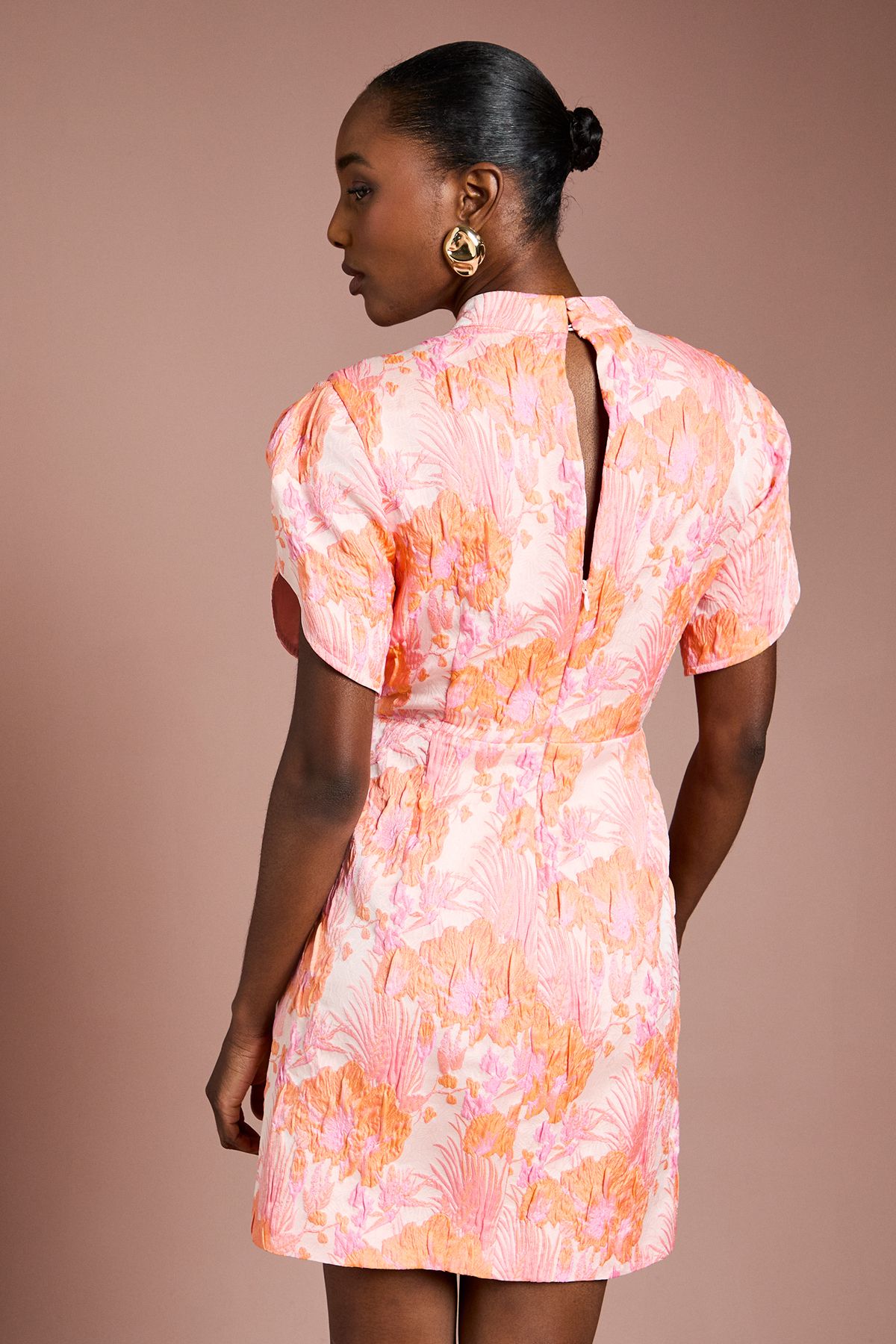 Coast Puff Sleeve Jacquard Mini Dress Pink image 3