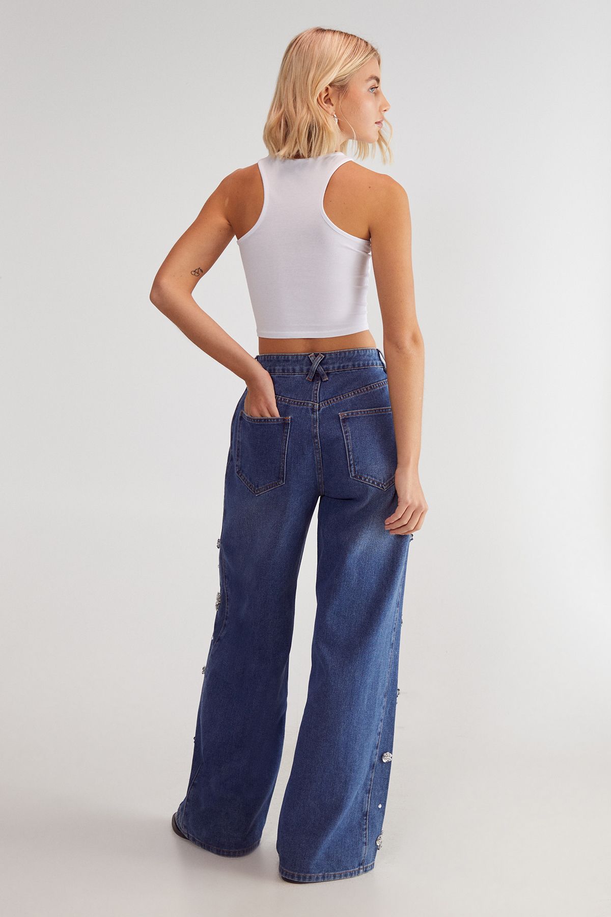 NastyGal Limited Embellished Flower Applique Jean Authentic Denim image 4