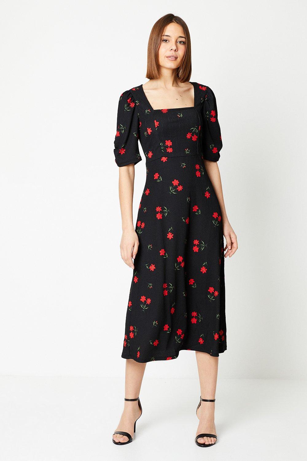 Dorothy Perkins Floral Seamed Midi Dress Black image 2