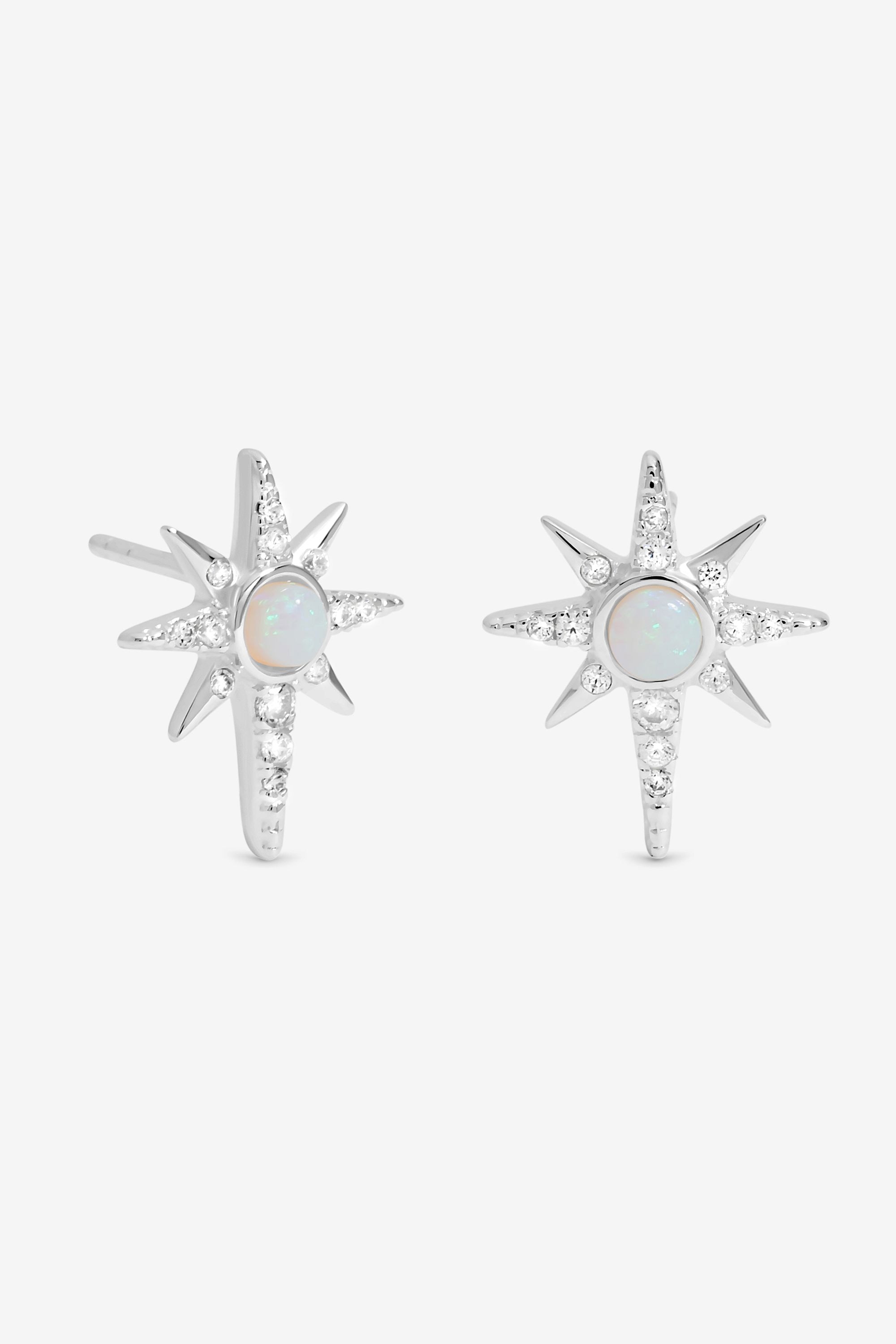 Simply Silver Sterling Silver 925 Celestial Opal Stud Earrings image 1
