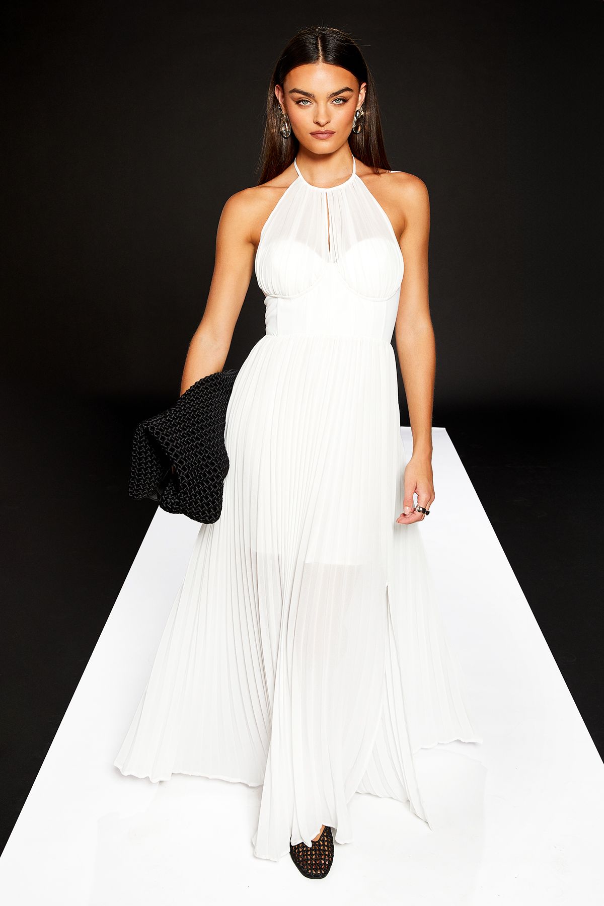 RUNWAY 1.8.1.8 Runway 1.8.1.8 Halter Neck Pleated Chiffon Maxi Dress White image 1