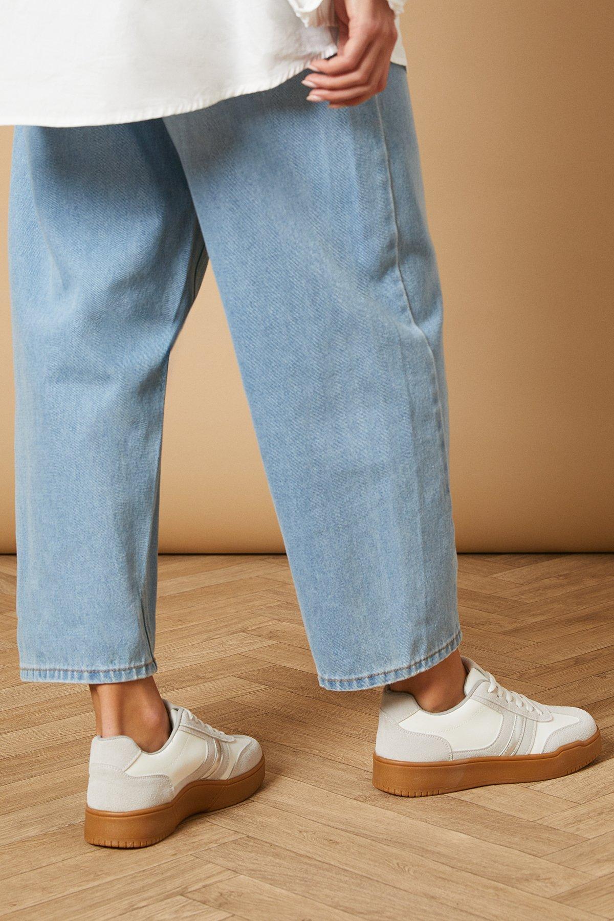 Oasis Peyton Faux Suede Mix Material Lace Up Trainers White image 4