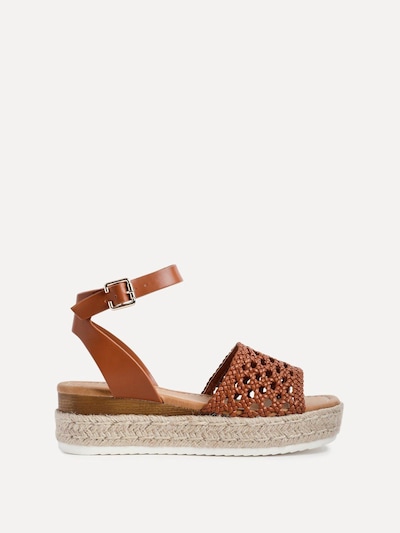 Linzi Sundown Tan Faux Leather Handwoven Espadrille Flatform Sandal