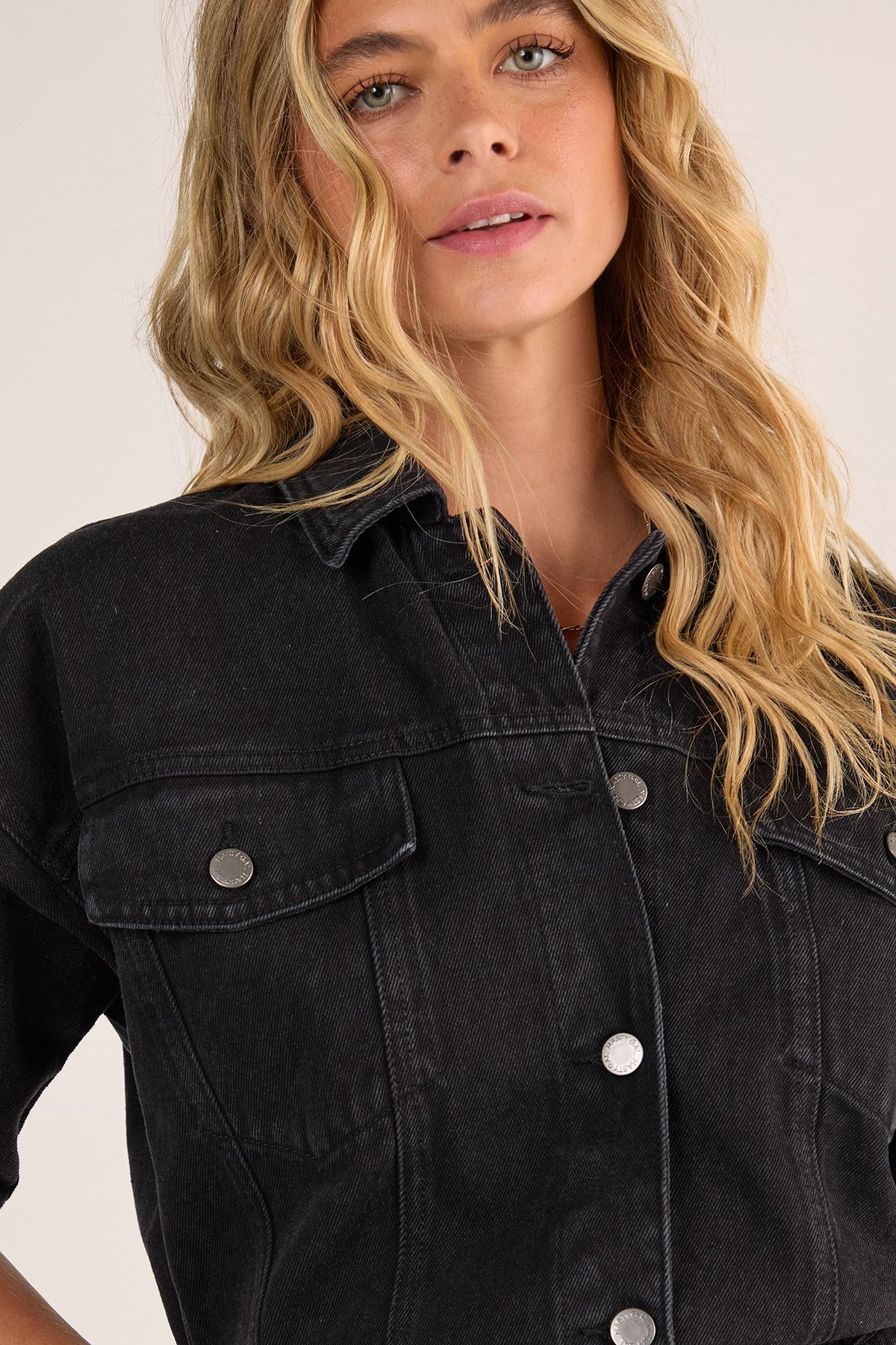 NastyGal Denim Button Through Romper Washed Black image 5