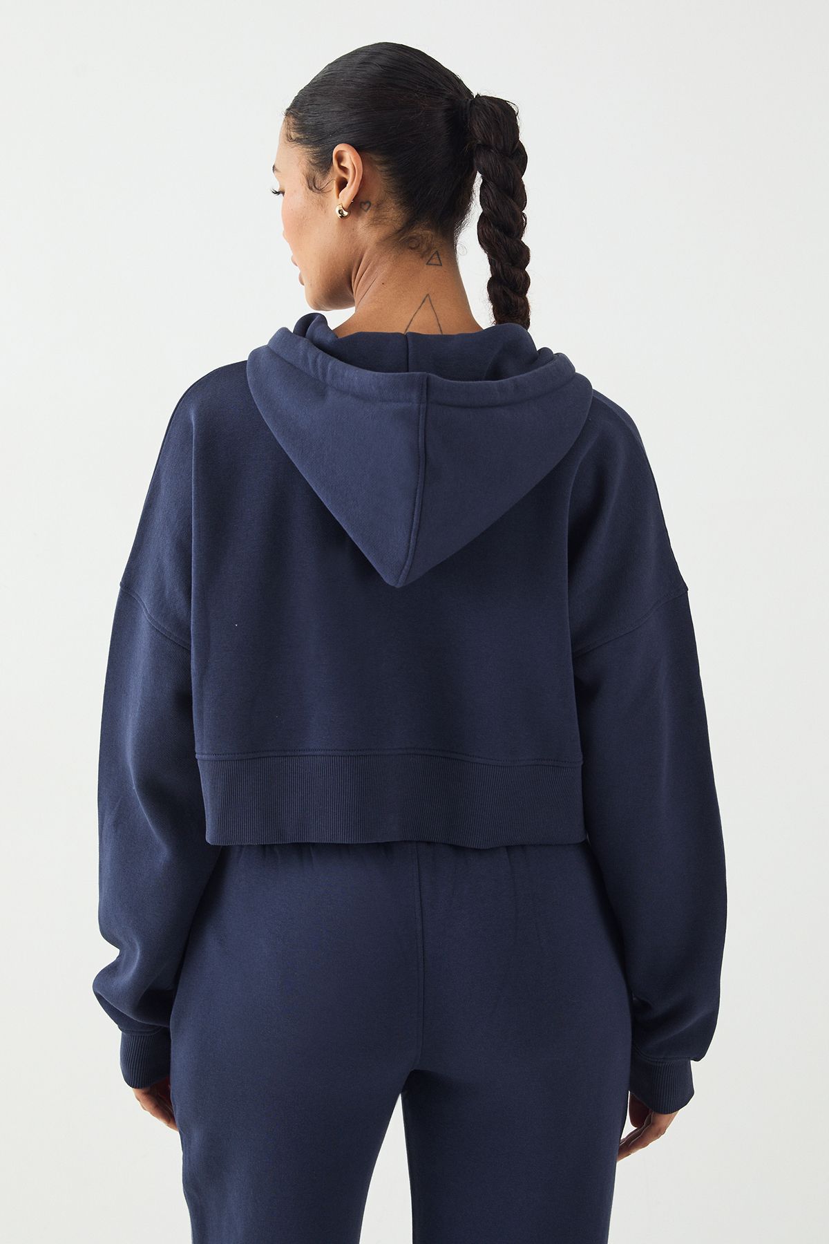 DSGN Studio DSGN Studio Contrast Drawcord Boxy Crop Hoodie Navy image 2