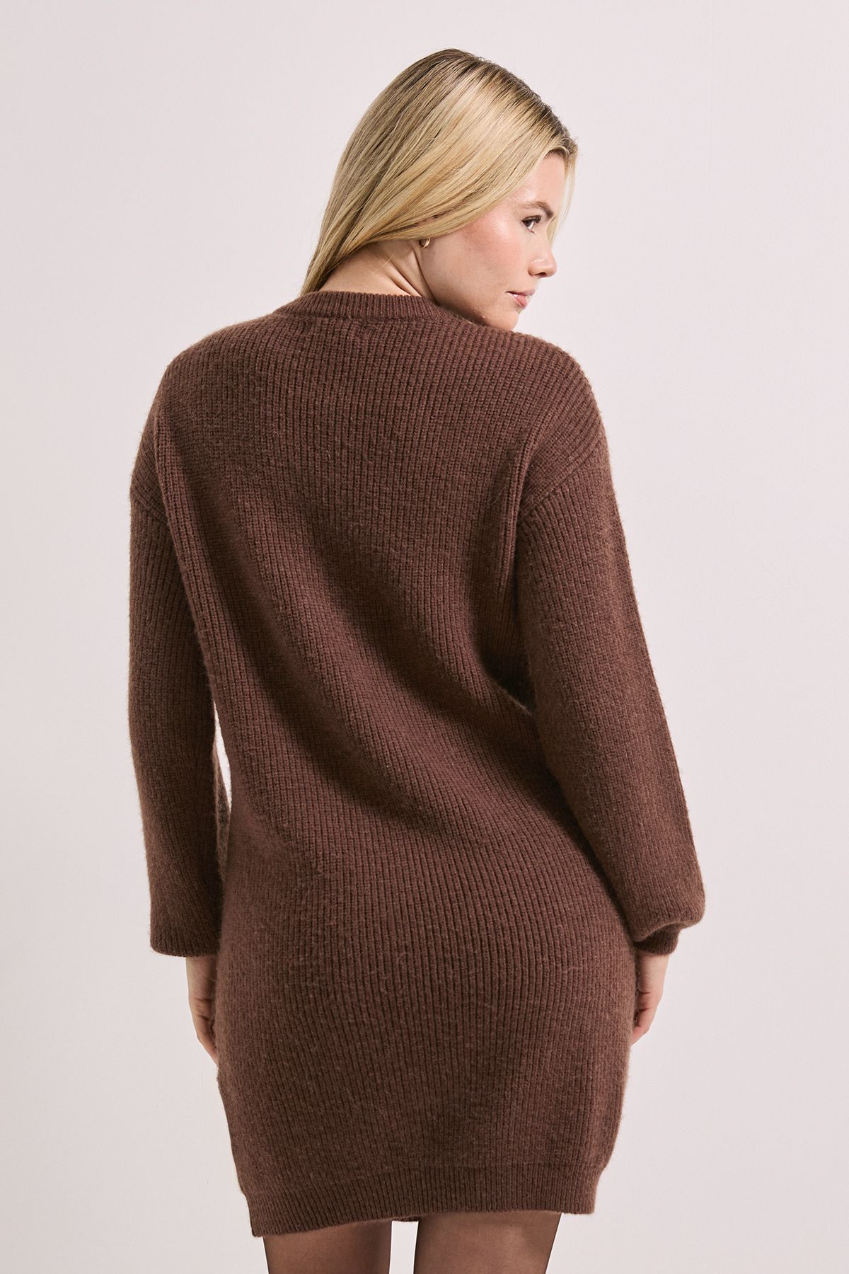 Dorothy Perkins Chocolate Button Down Knitted Dress Chocolate image 3