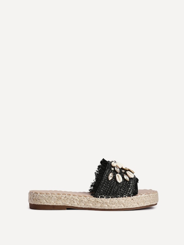 Linzi Seaside Black Raffia Embellished Sliders