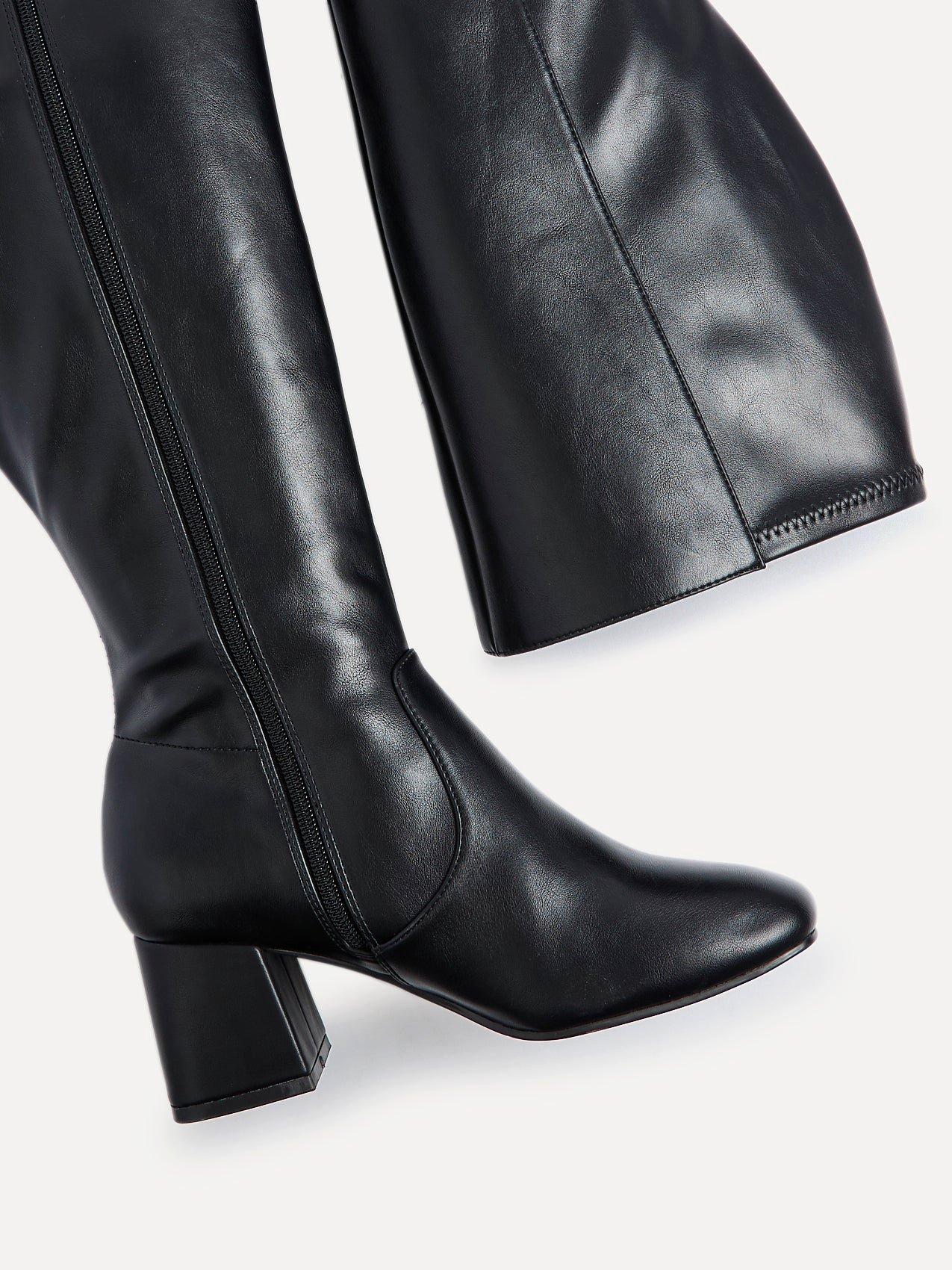 Linzi Fable Wide Fit Black Faux Leather Knee High Block Heeled Boot image 5