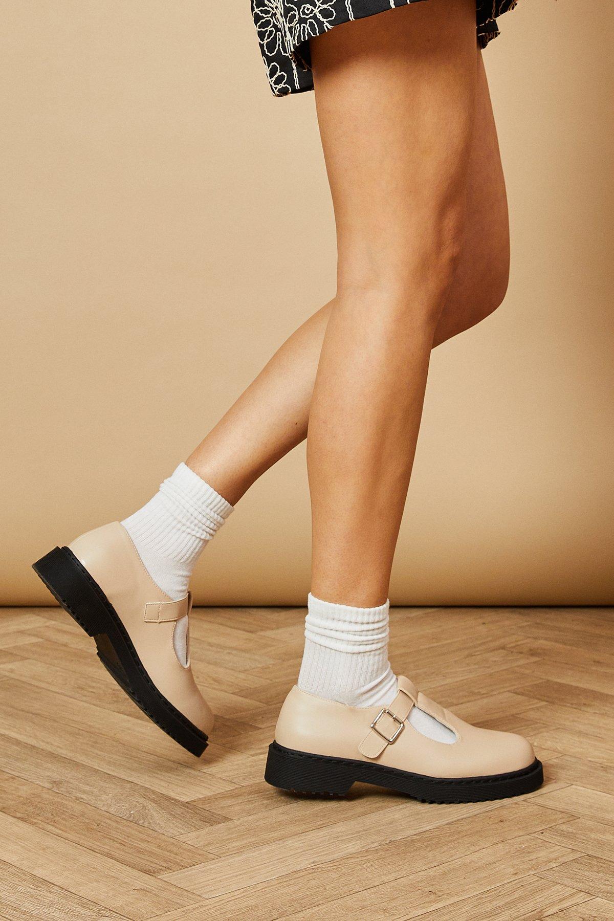 Oasis Clio Faux Leather T Bar Mary Jane Chunky Shoes Beige image 4