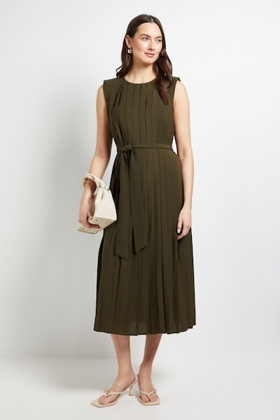 Principles All Over Pleated Midi Dress Olive