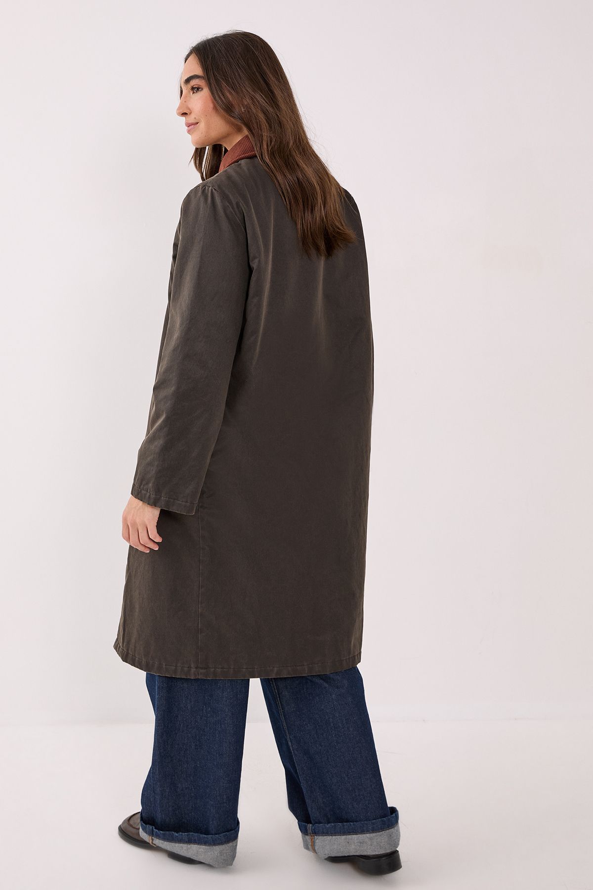 NastyGal Longline Cord Collar Wax Effect Coat Brown image 3