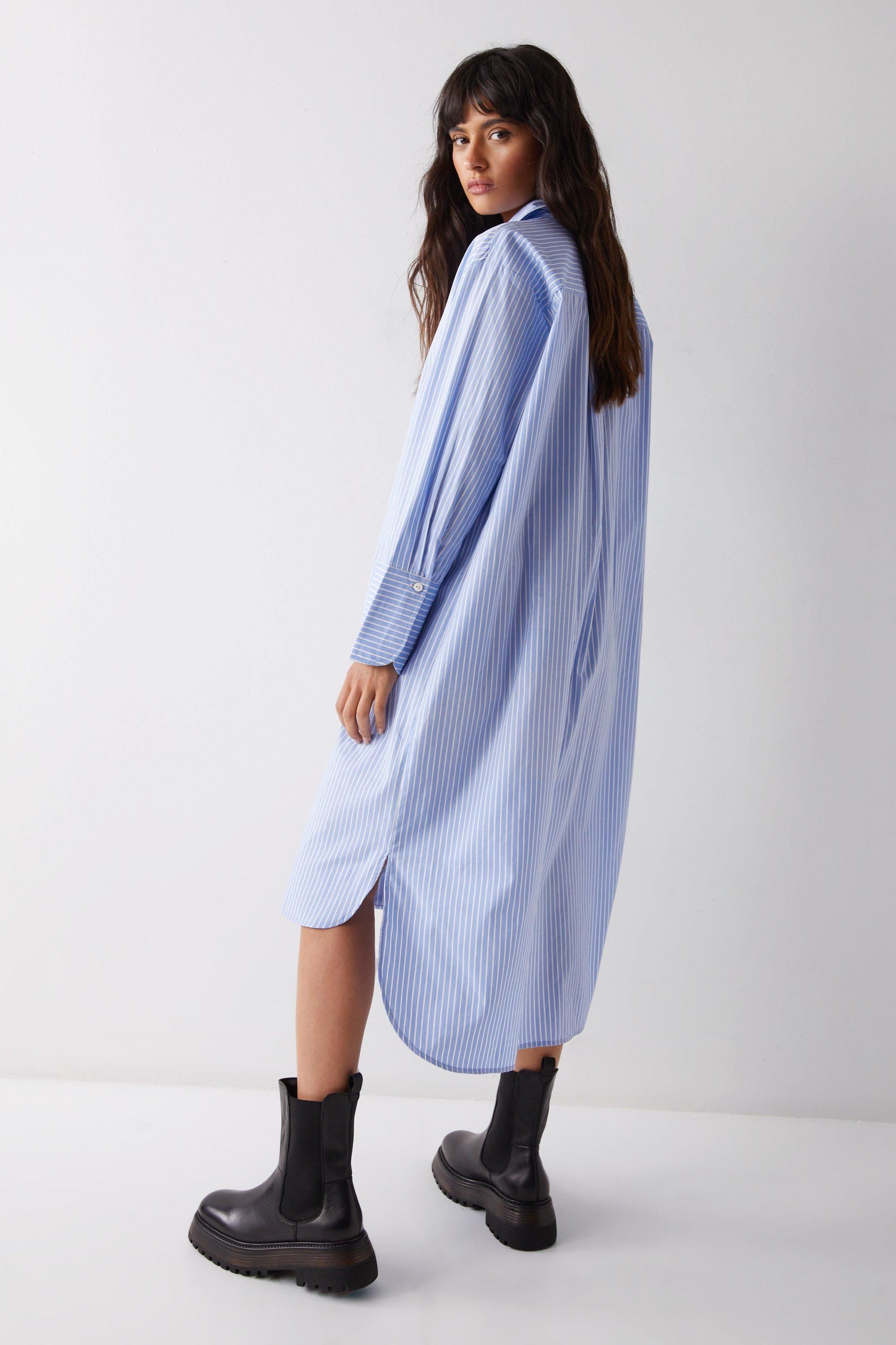 Warehouse Poplin Oversized Shirt Dress Blue image 4