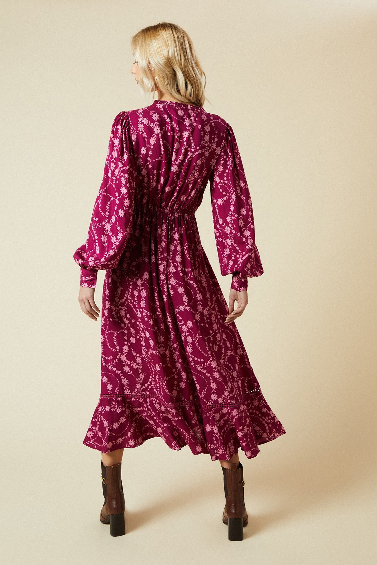 Dorothy Perkins Berry Floral Lace Yoke Midi Dress Berry image 3