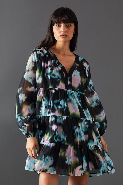 Warehouse Floral Print Organza Smock Dress Multi