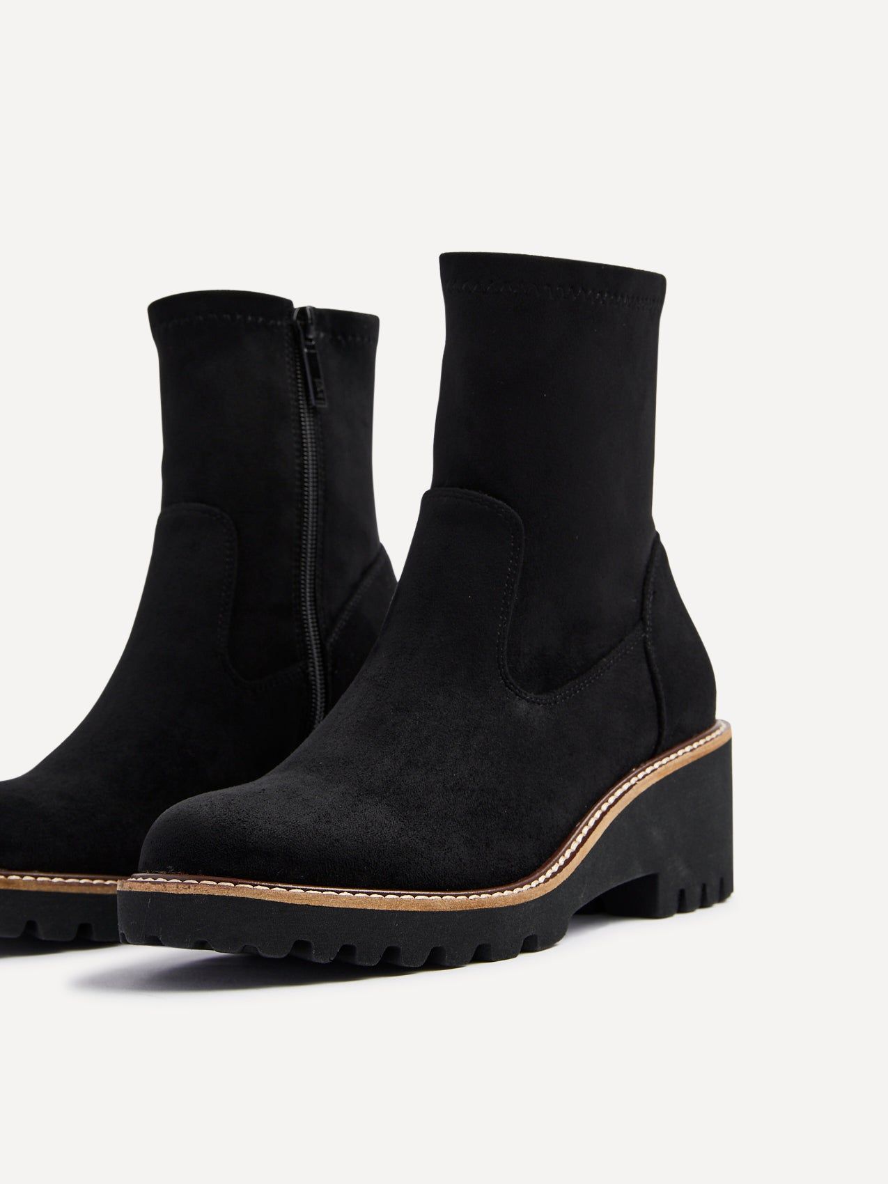 Linzi Trish Black Faux Suede Wedged Heel Ankle Boot image 5