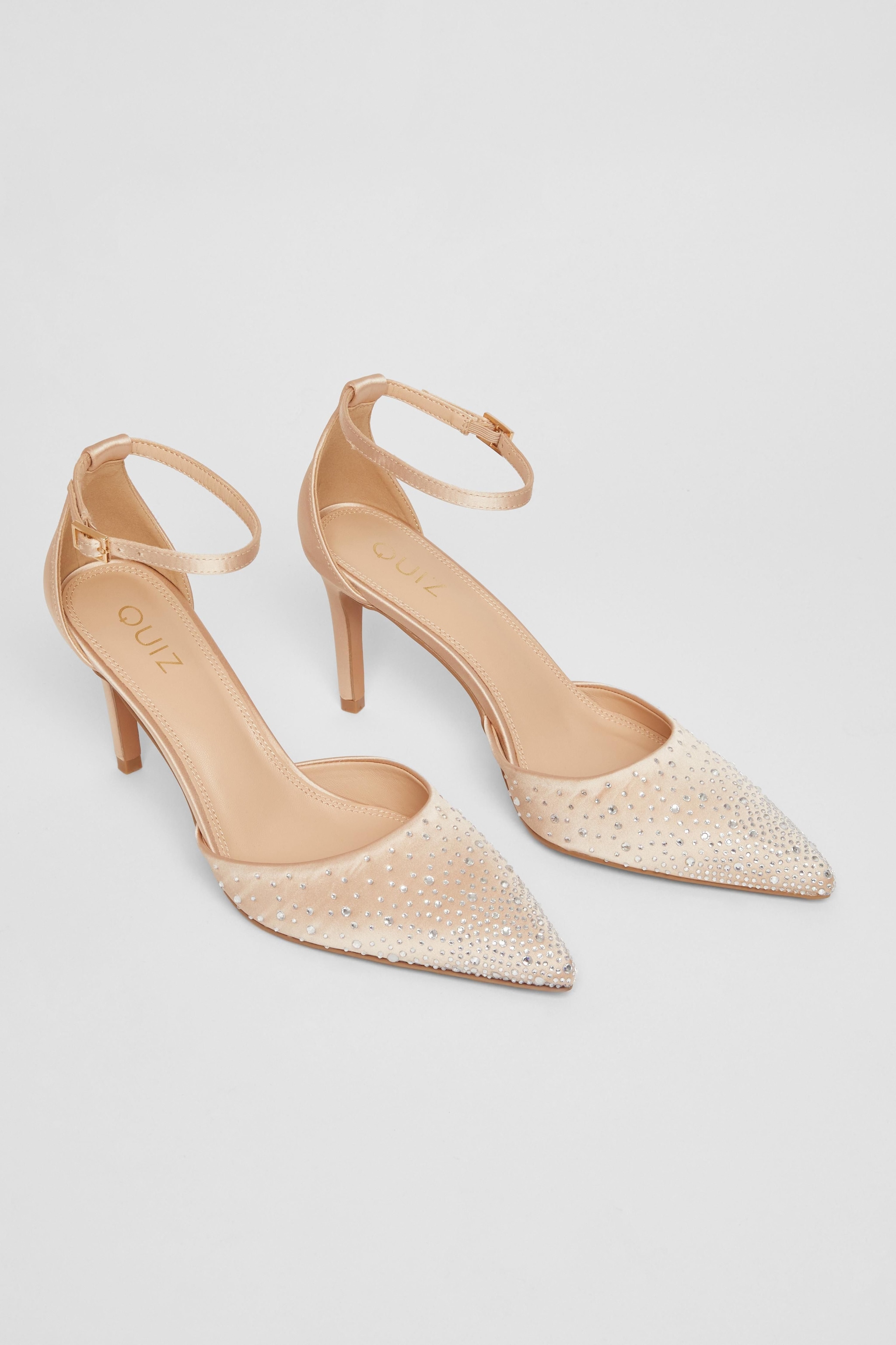 Quiz Off White Diamante Satin Court Heels image 2