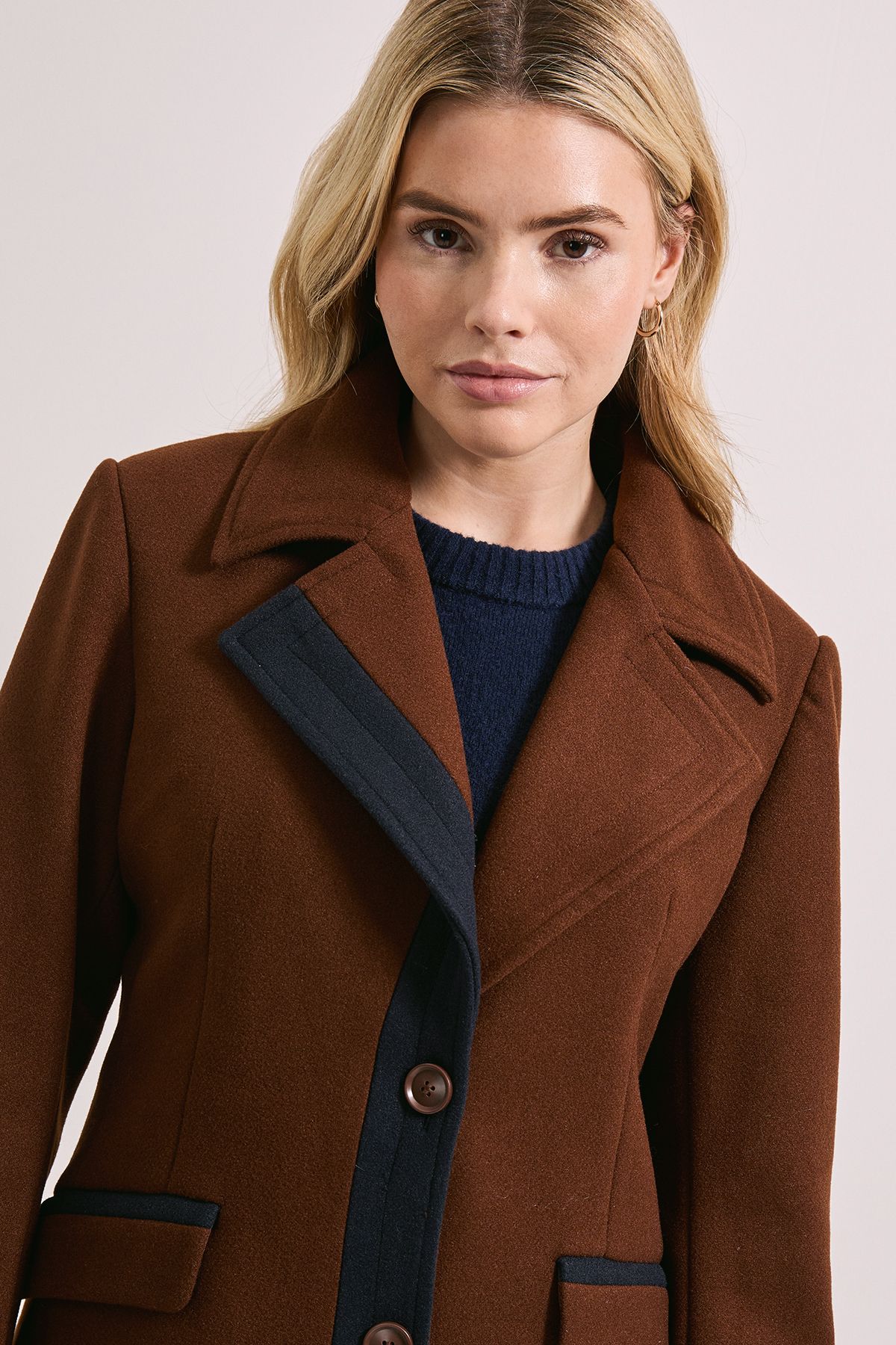 Dorothy Perkins Contrast Detail Single Breasted Midi Coat Chocolate image 4