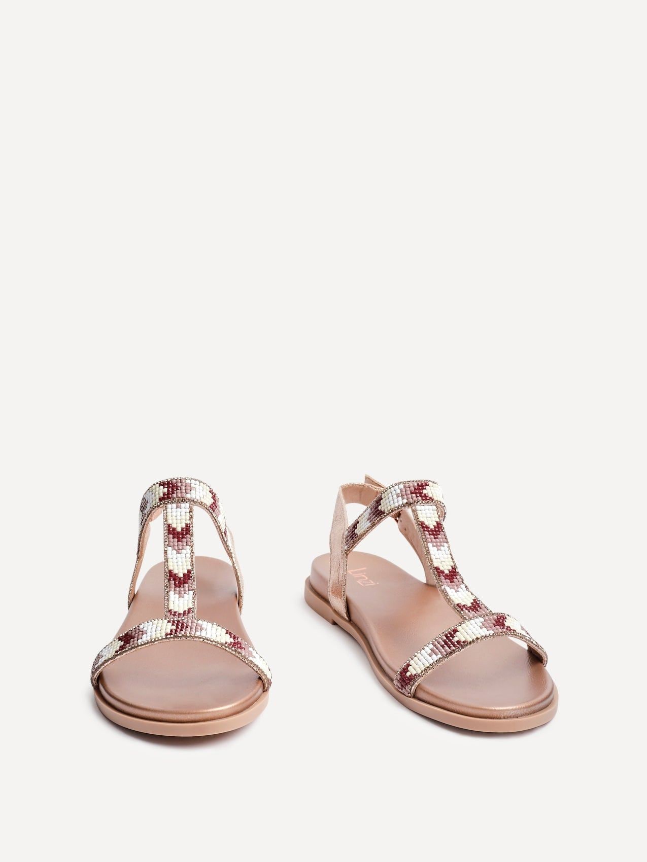 Linzi Sandie Rose Gold Faux Leather T-Bar Embellished Flat Sandals image 3