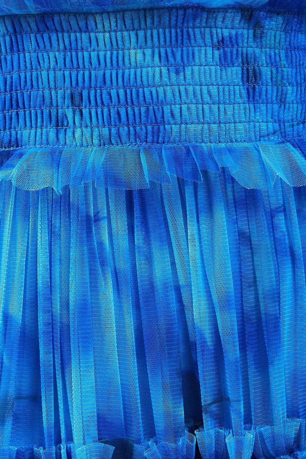 Warehouse Tulle Floral Plunge Neck Flutter Sleeve Tier Maxi Dress Blue image 5