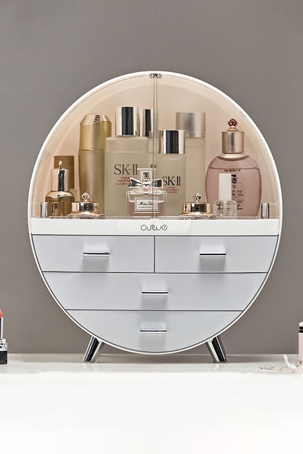 SHEONLY 40CM High Round Transparent Cosmetic Display Box With 4 Drawers Storage Box