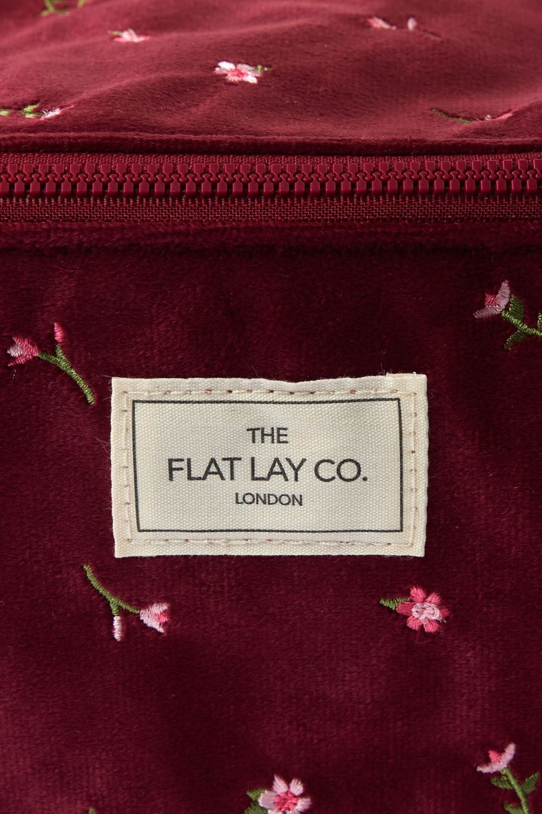The Flat Lay Co Makeup Box Bag - Ditsy Roses & Flowers Burgundy Embroidered Velvet Multi image 6