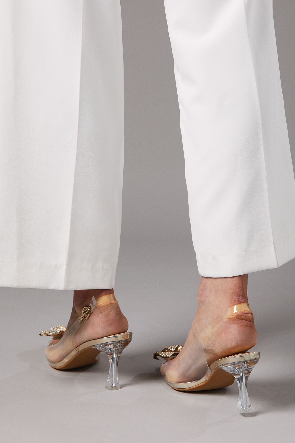 Coast Venessia Clear Vinyl Diamante Corsage Detail Heeled Court Shoes Gold image 3