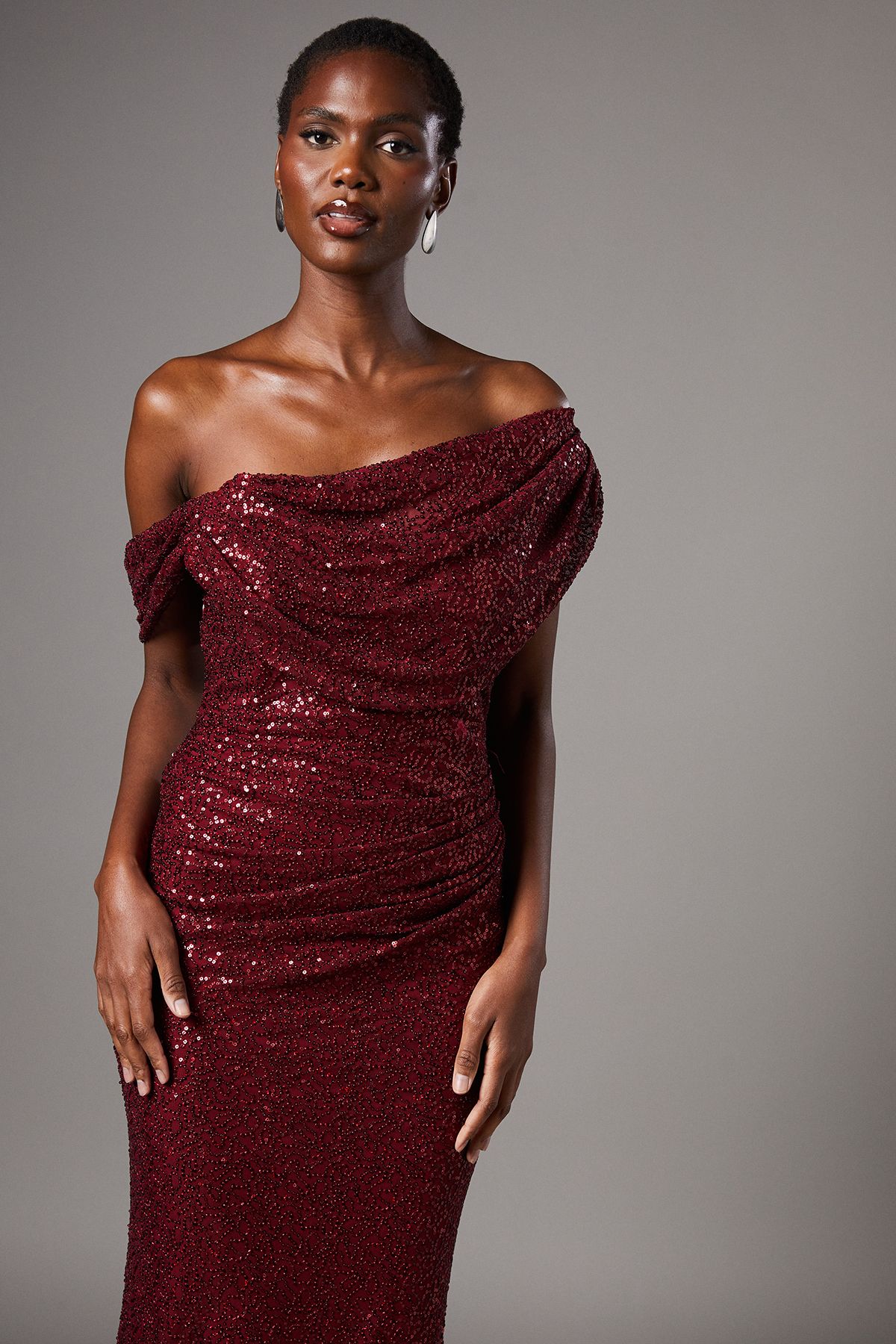 Coast Sequin Cowl Neck Maxi Dress Wine image 2