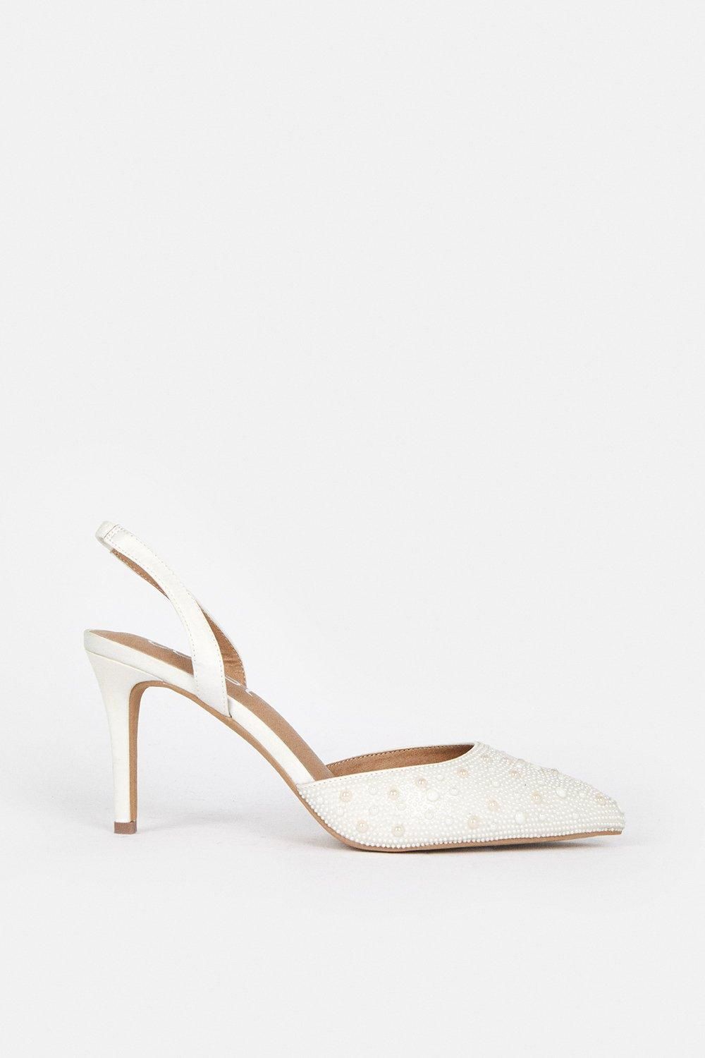 Coast All Over Pearl Mid Heel Sling Back Shoe Ivory