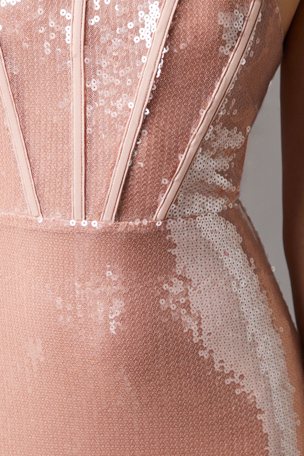 Coast Bandeau Corset Sequin Midi Dress Mink image 5