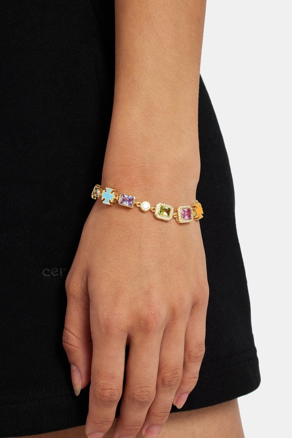 Cernucci Pink Multi Gemstone Motif Bracelet - Gold - 10mm
