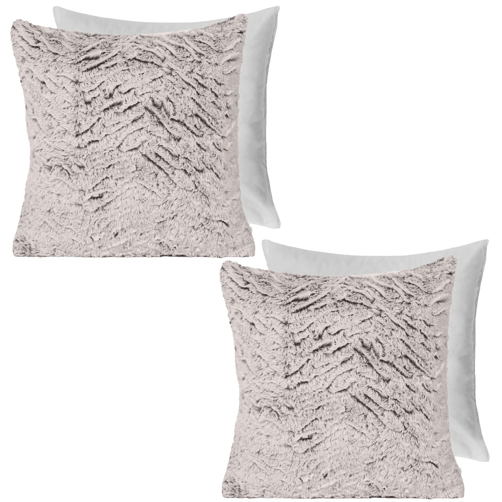 OHS 2 Pack Two Tone Faux Fur Soft Fleece Filled Cushion Covers - 45 x 45cm image 1