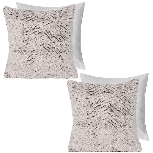 OHS 2 Pack Two Tone Faux Fur Soft Fleece Filled Cushion Covers - 45 x 45cm