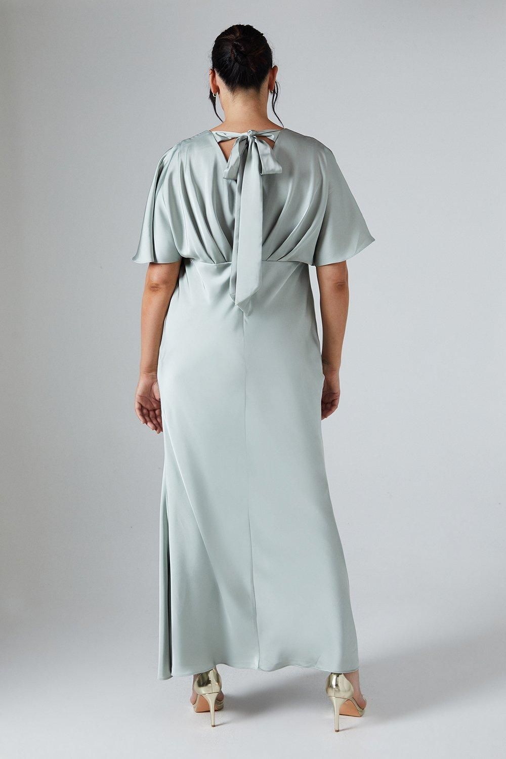 Coast Plus Batwing Sleeve Satin Fishtail Maxi Bridesmaid Dress Sage image 3