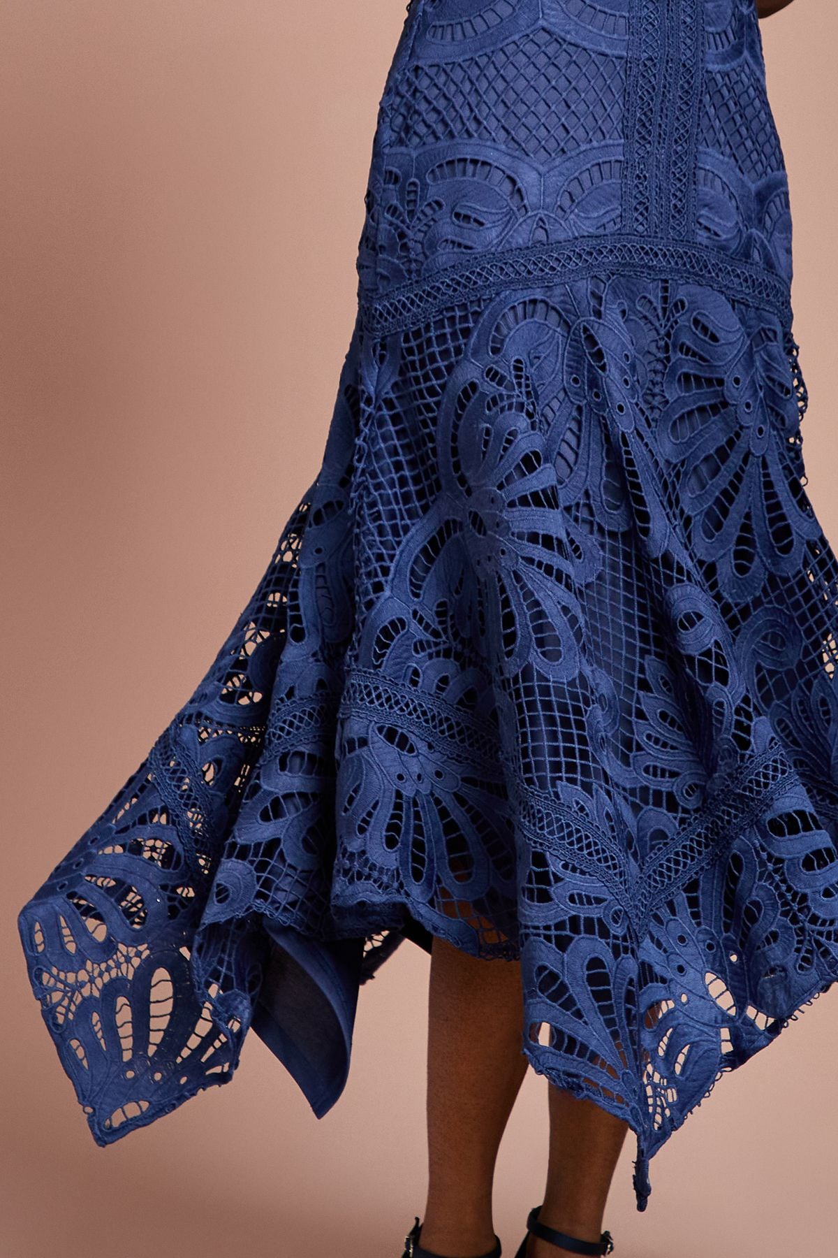 Coast Placement Lace Hanky Hem Dress Navy image 4