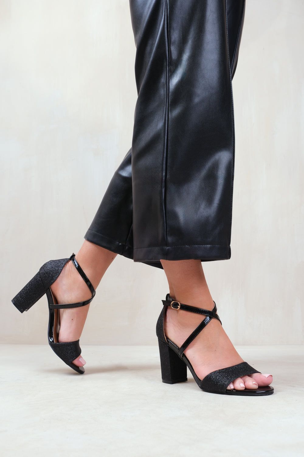 Where's That From 'Ruth' Wide Fit High Block Heel Sandals With Cross Over Ankle Strap