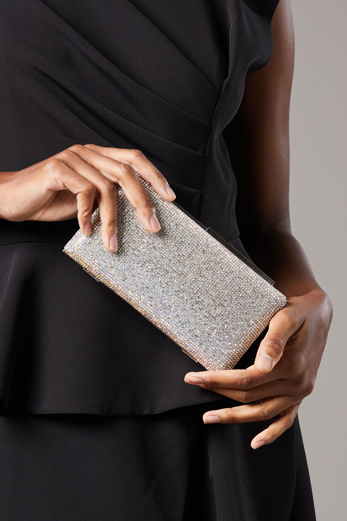 Coast Geneva Two Tone Dimante Clutch Bag Silver image 1