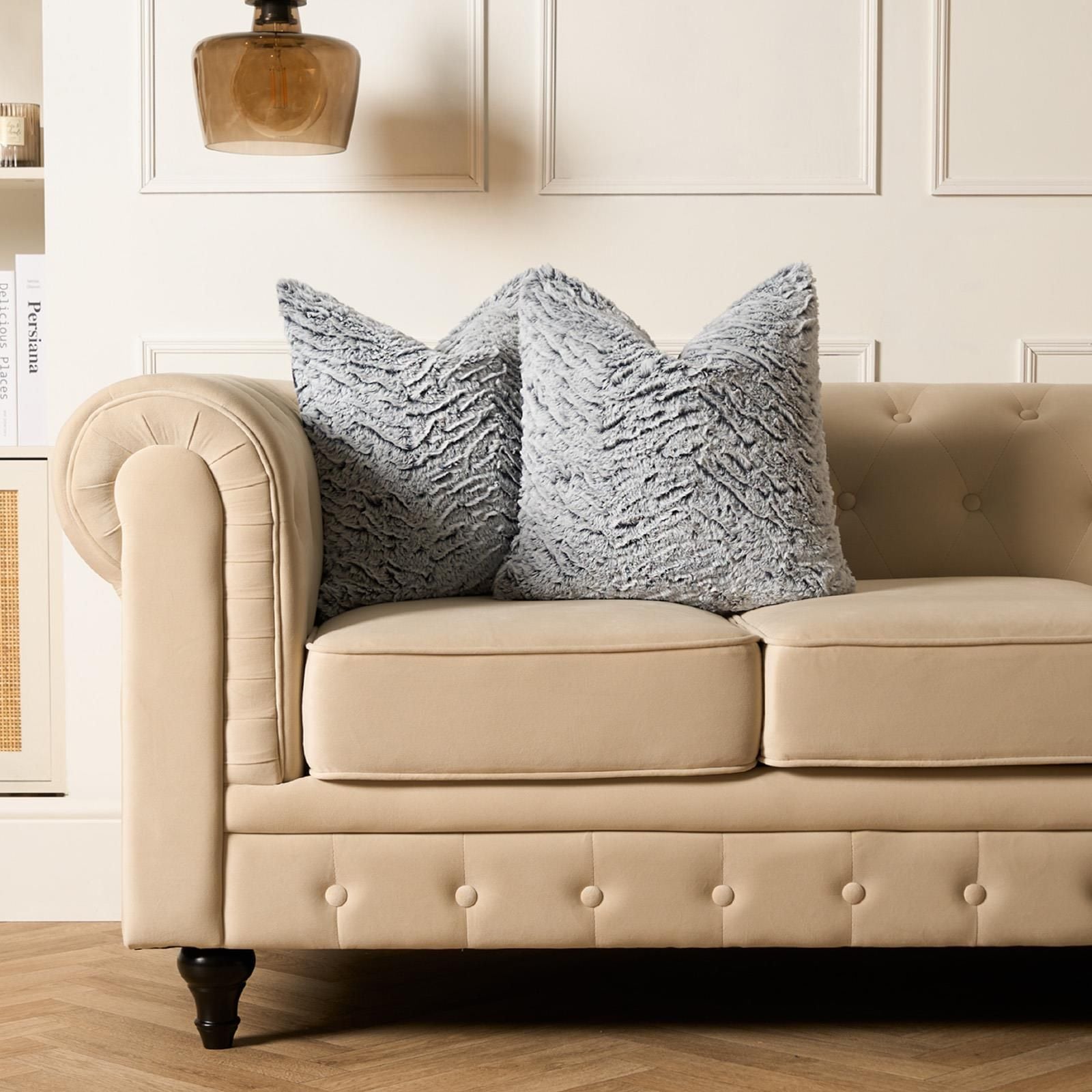 OHS 2 Pack Two Tone Faux Fur Soft Fleece Filled Cushion Covers - 45 x 45cm image 3